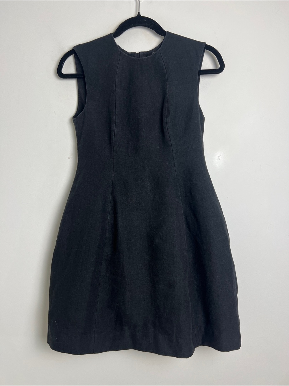 COS XS Black Sleeveless 100% Linen Hook & Eye‎ Back Sheath Mini Dress